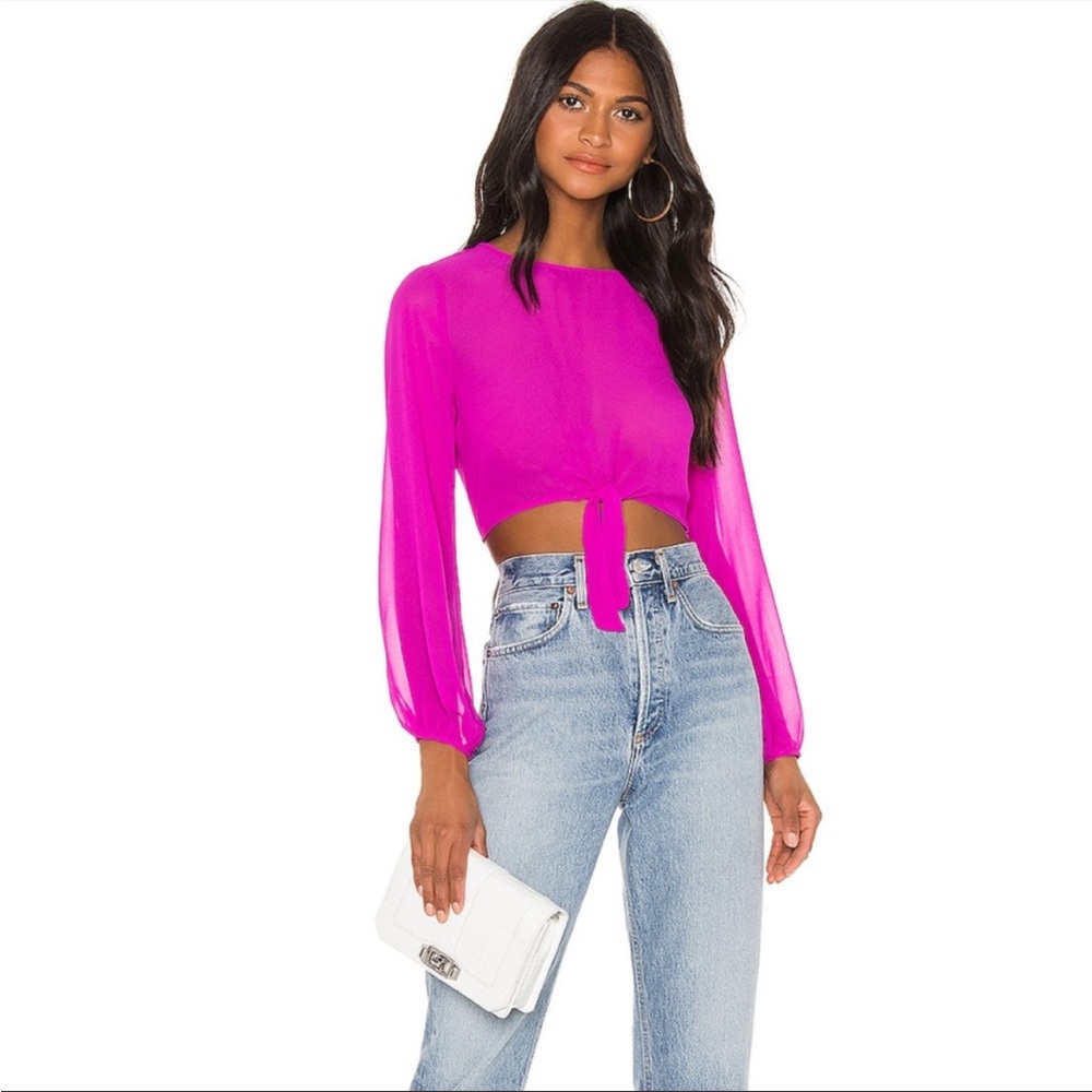💕NWT Superdown Jemma Tie Front Shirt in Fuchsia Size XS from Revolve💖Barbie